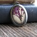 Pressed Flower Necklace Botanical Jewelry Resin Purple Keys of Heaven Plant Oval Pendant Antique Brass Chain