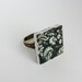 Toile Square Tile Ring Black White Acrylic Shabby Chic Square Decorative Black Pattern Minimalist Modern Adjustable Brass Ring Base