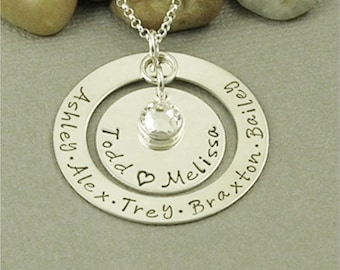 Family Necklace Hand Stamped Sterling Silver Personalized