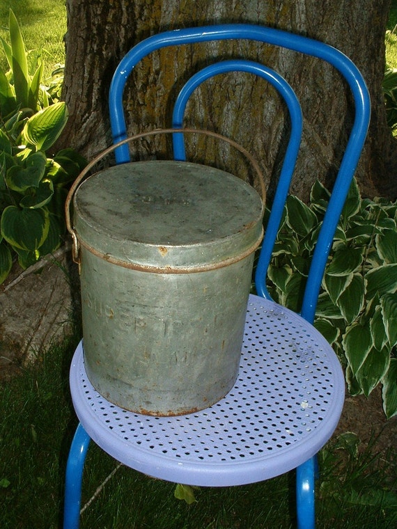 Vintage Steel Metal Ice Cream Pail Bucket with Handle and Lid