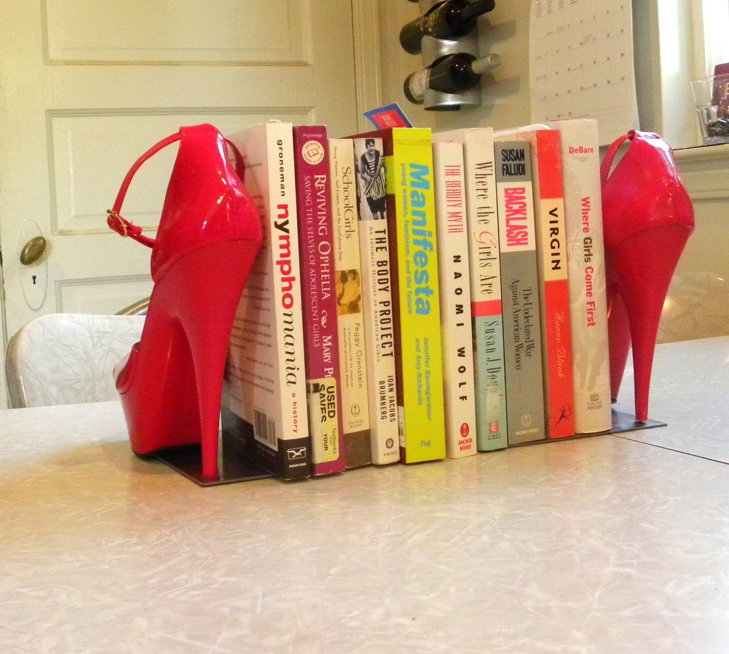 cherry red reclaimed stiletto bookends