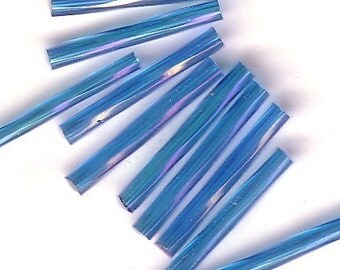 Bugle Beads - Aqua Iris A/B TR - 20mm Twisted Czech Glass Beads - QTY 50