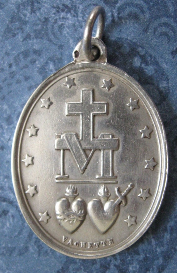 Antique French Sterling Silver Miraculous Medal Signed