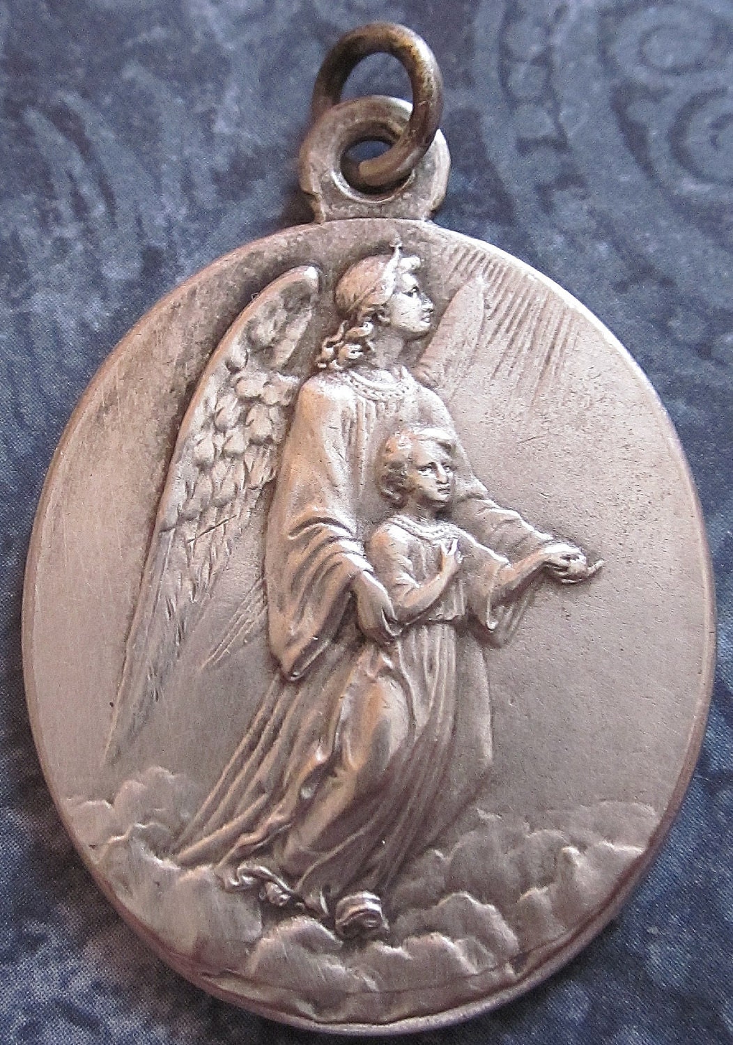 Antique Religious Medal Guardian Angel And Child Miraculous