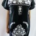 Mexican Balck Mini Dress Fantastic Floral Fine Embroidered Handmade Small