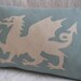 handprinted duck egg and ivory dragon cushion