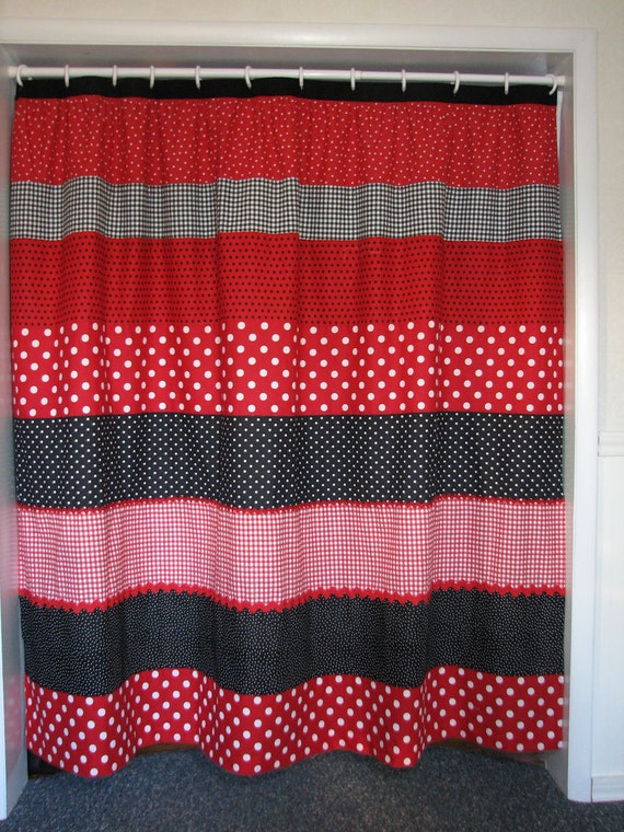 Red and Black Polka Dot Shower Curtain SALE was 65