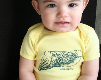 Cuttlefish "lets Cuttle" Hipster Baby Gift on Lemon Yellow American Apparel onesie