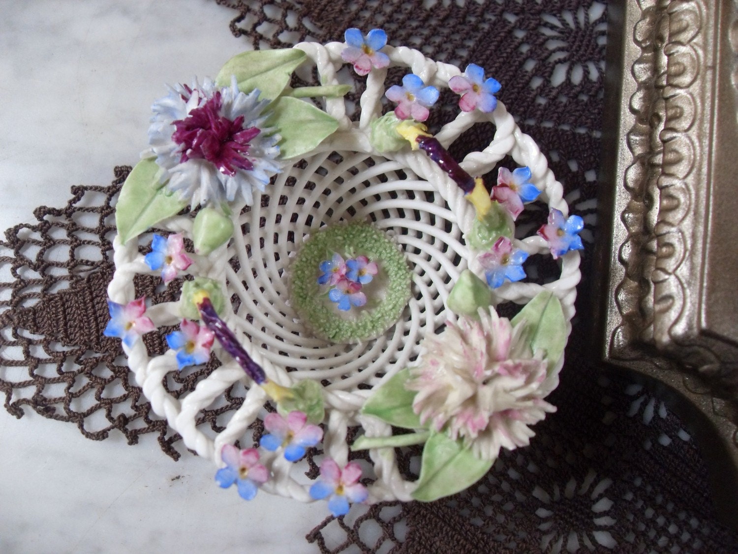 Vintage Denton Best Bone China Floral Basket England