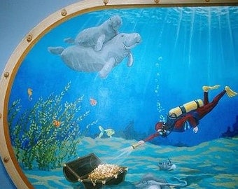 Aquarium Mural on Canvas Kids room decor Nursery Decor Playroom Mural