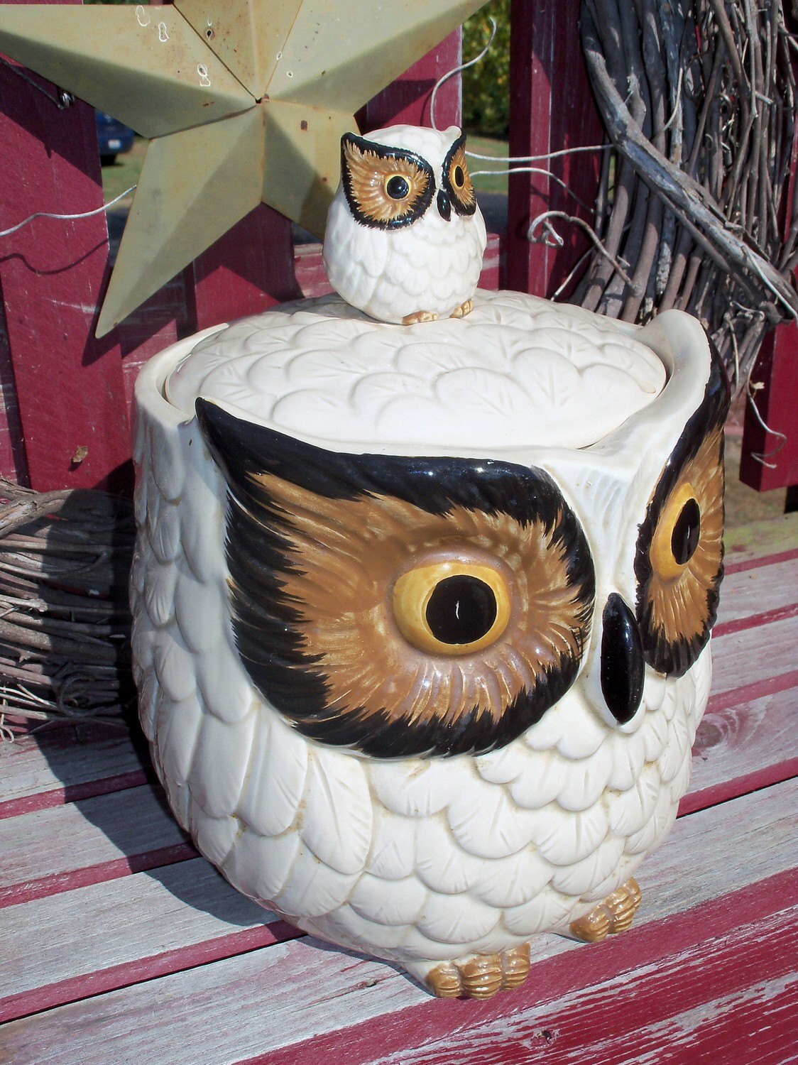 Large RETRO Vintage Ceramic Glass Owl Cookie Jar or Storage