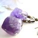 Raw Amethyst Geo Wire Wrapped Earrings of Chiseled Purple Stone on Vintaj Brass Fish Hooks Wires - Purple Popcicle