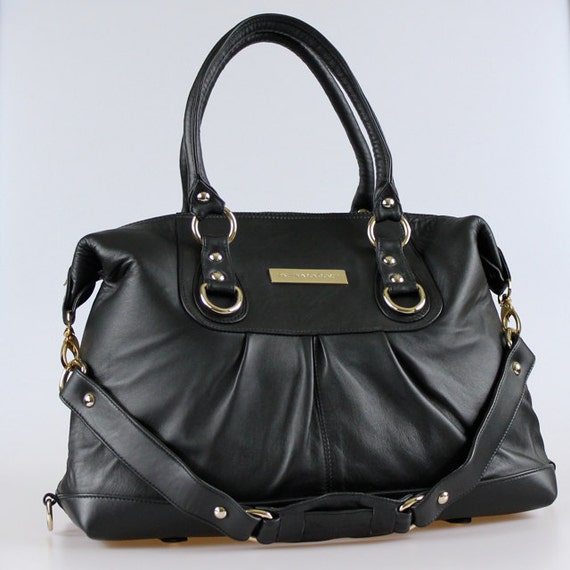 Items similar to Black Lambskin Shoulder and satchel bag on Etsy