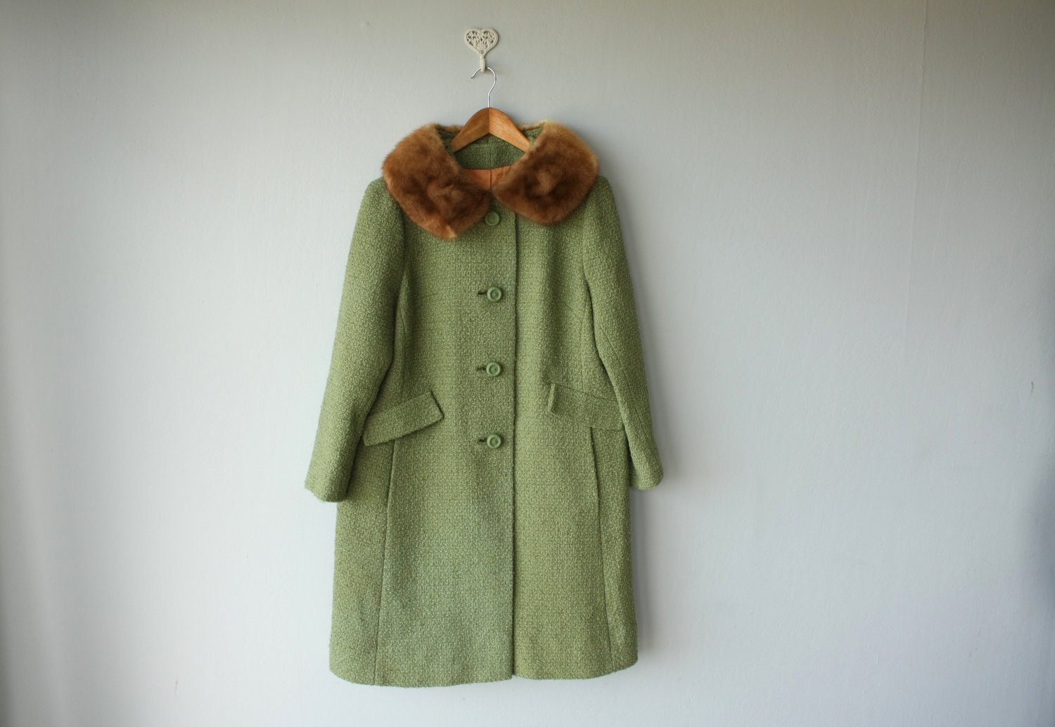 vintage 1950s coat // 50s fur collar coat // wool coat