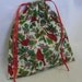Christmas Cloth Gift Bag Reusable Red Cardinal Gift Wrap 10.5x10.5"