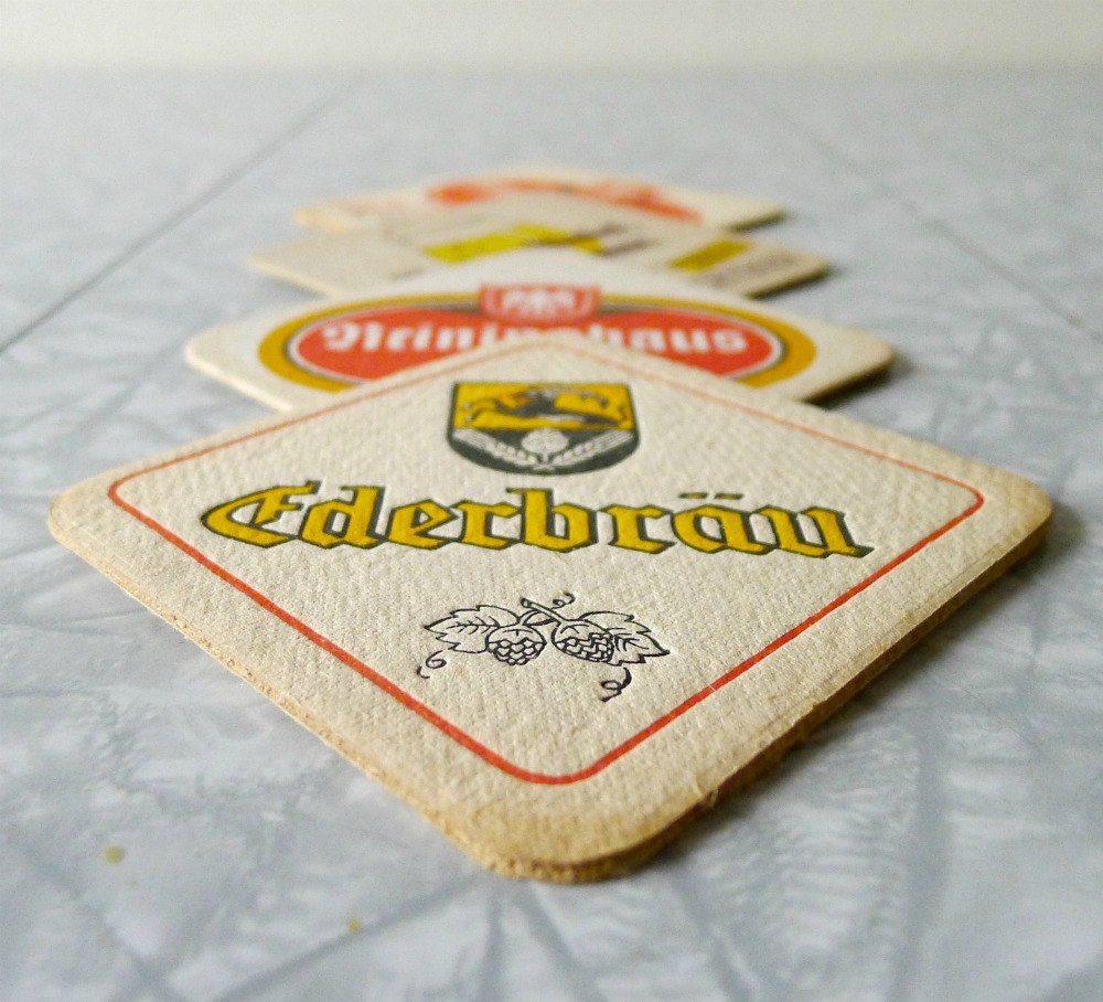 Vintage Coasters Set of 4 Beer Coasters orange by halfpintsalvage