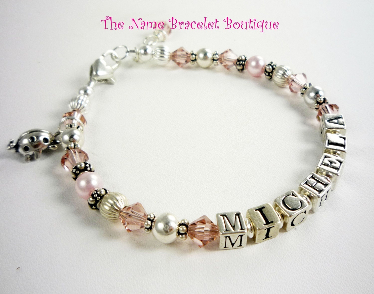 Child Baby Girl Name Bracelet Sterling silver swarovski