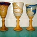LOT 3 Art Pottery Goblet Wine Glass Chalice Wood Stem