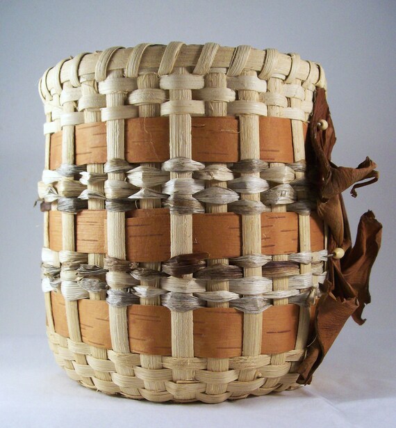 Decorative Birch Bark Basket Handmade Hand Woven