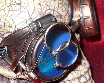Steampunk Goggles Glasses AVIATOR magnifying lens loops---RARE-----Time Travel Crazy Scientist's Oculo-Vision Tool
