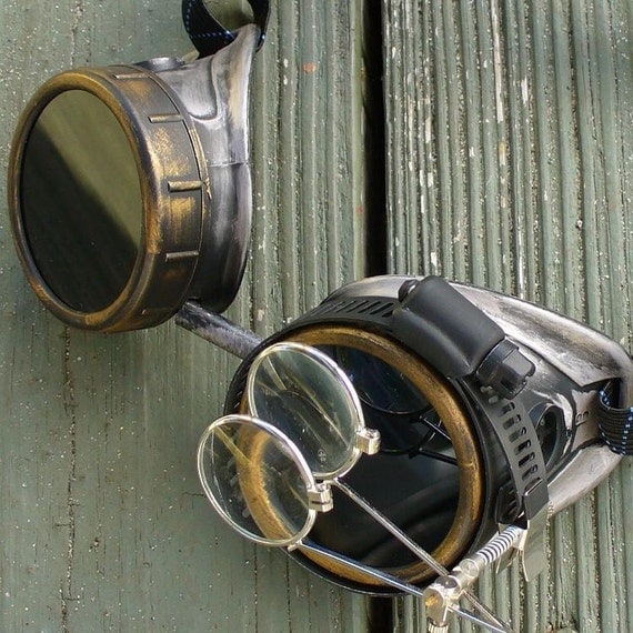 Steampunk Victorian Goggles Glasses AVIATOR Time Travel Crazy Scientist's Oculo-Vision Tool---slvgld by oldjunkyardboutique steampunk buy now online