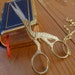 Steampunk necklace pendant charm Bird Stork SCISSORS Vintage Gold tone 4-3/4 inch