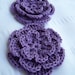 Appliques 2 hand crocheted flowers 3 inch embellishment sew on lavender purple