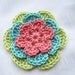 Flower crocheted appliques 1 pink blue green 3 inch embellishment Egyptian cotton