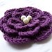Crocheted flowers motif 3.5 inch deep purple with ivory beads fine wool