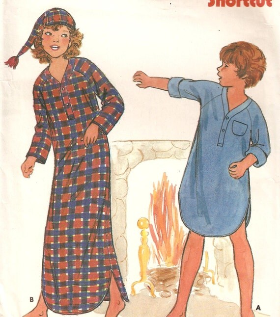 Small Medium Large Girls' and Boys' Nightshirt and Cap by raegirl