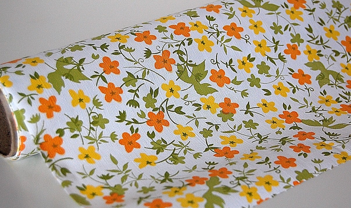 Vintage Retro Yellow Orange Floral Vinyl Contact Paper Shelf