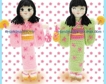 Kimiko and Midori Japanese Dolls Amigurumi PDF Crochet Pattern by HandmadeKitty