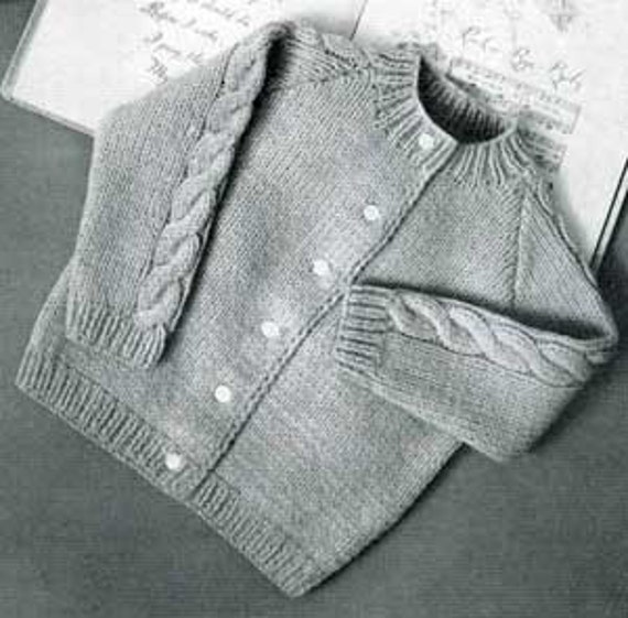 Items similar to Kids Raglan Cardigan Sweater Knitting ...