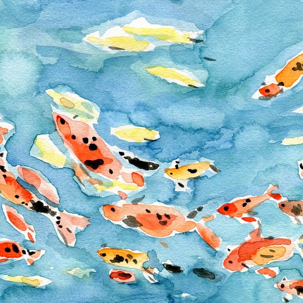 Koi Pond 2 original watercolor painting Abstract impression