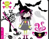 Halloween Trick or Treat 2- witch, bats, broom, ghost, vampire, spider web, withered tree, halloween - Personal and Commercial Use Clip Art Il_170x135
