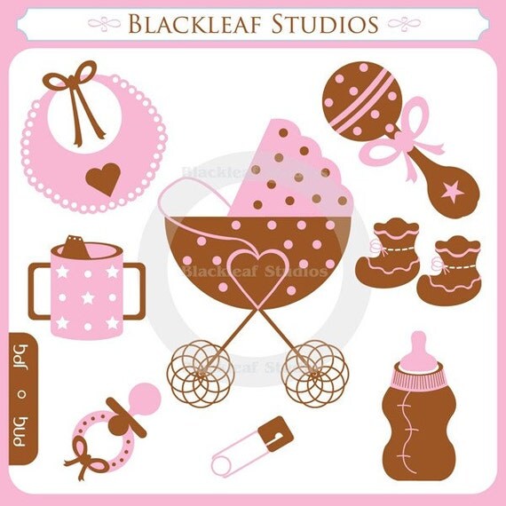 Baby Girl - bib, girly, pram, strollers, pacifier, feeding bottle, birth announcement, baby shower, baby socks - Personal and Commercial Use Il_570xn