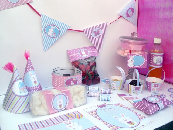 Birthday Bunny Easter Baby Shower or Birthday Custom Printable Party Kit Package Il_570xn