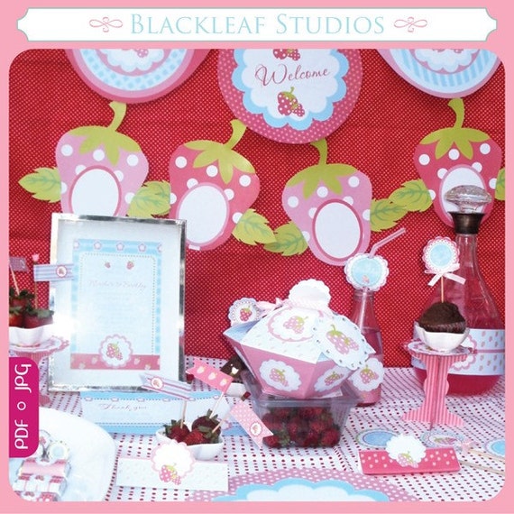 Berry Sweet Strawberry Baby Shower or Birthday Custom Printable Party Kit Package Il_570xn