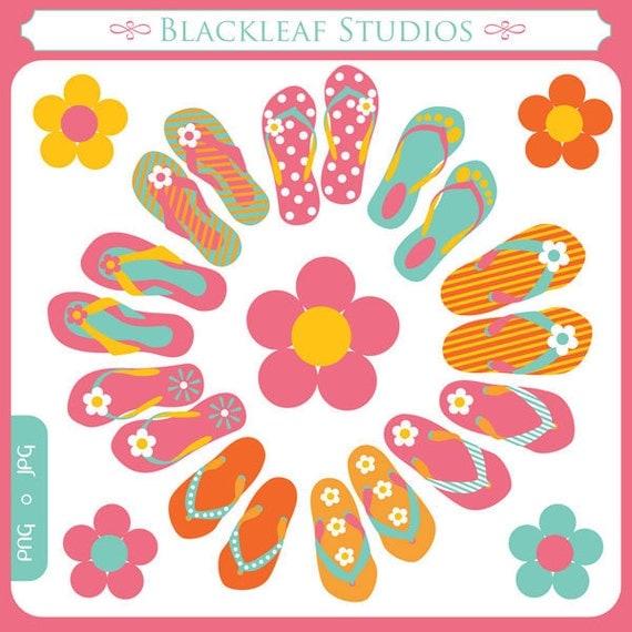 Summery Beach Flip Flops - beach wear,flip flop footwear, floral flip flops, bright flip flops - Personal and Commercial Use Clip Art Il_570xn