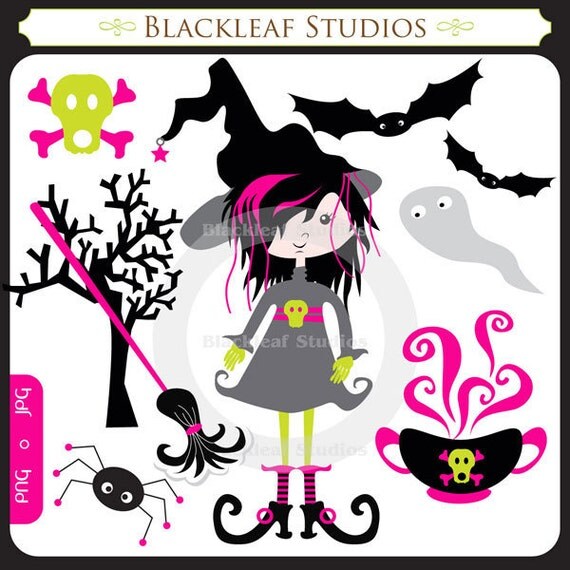 Halloween Trick or Treat 2- witch, bats, broom, ghost, vampire, spider web, withered tree, halloween - Personal and Commercial Use Clip Art Il_570xn