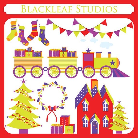 Christmas Joy - Christmas Tree, House, NorthPole Express, Stocking, Gift, Wreath, Sock, Decoration - Personal and Commercial Use Clipart Il_570xn