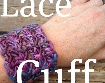 PDF Handspun Shimmery Lace cuff hairband wristlett knitting pattern digital download SELL items knit from this