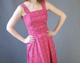 70s 80s Sun Dress Vintage Pink Roses Print Summer Small