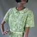 50s Print Dress Vintage Day Green White L TLC Fixer