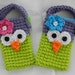 Crocheted Owl Cell Phone/ IPhone / Small Gadget Cozy/ Purple and Lime Green