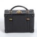 Wonderful 1950's Vintage Nettie Rosenstein Black Leather Box Purse, Luggage-Inspired, brass buckles and straps, Designer, Couture