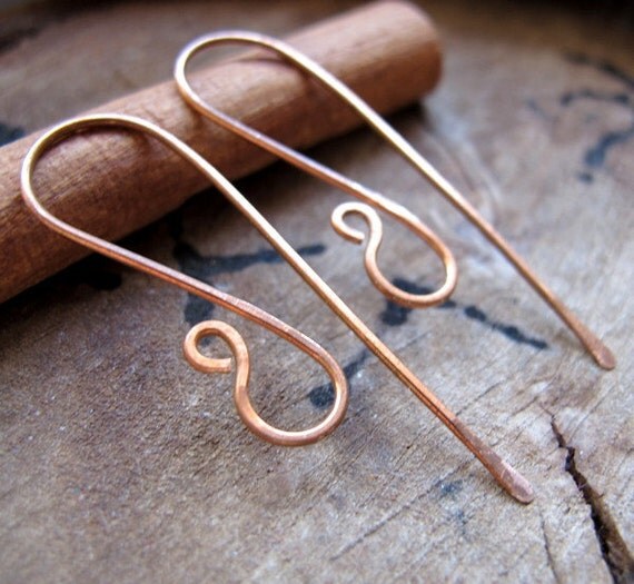 Artisan Copper Ear Wires 20 gauge. Handmade Long Earwires