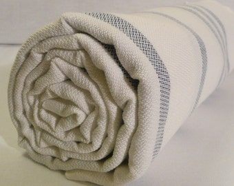Turkish Bath Towel...PESHTEMAL(101) White-Dark Blue
