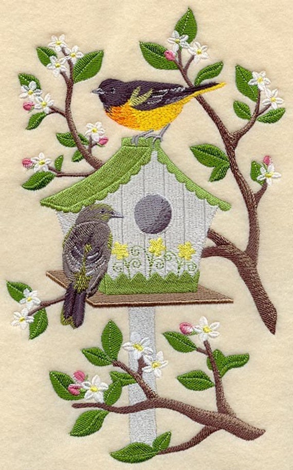 SPRING BIRDHOUSE With ORIOLES Machine Embroidery Quilt
