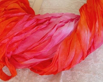 Hand Dyed ribbon - so fun SUMMER CRUSH half inch ribbon, 5 yards